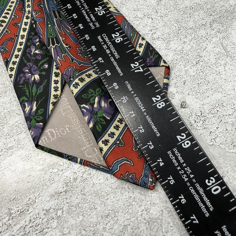 Christian Dior Monsieur Silk Tie Mens One Size Red Paisley Made In USA Necktie